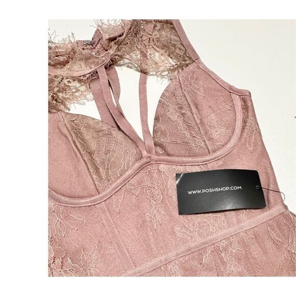 PoshShop Sheer‎ Lace Sleeveless Sheath Dress Caged Neck Blush Pink Extra Small - Picture 5 of 14